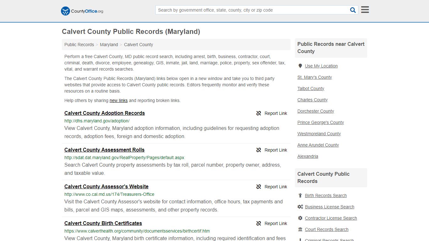 Public Records - Calvert County, MD (Business, Criminal, GIS, Property ...
