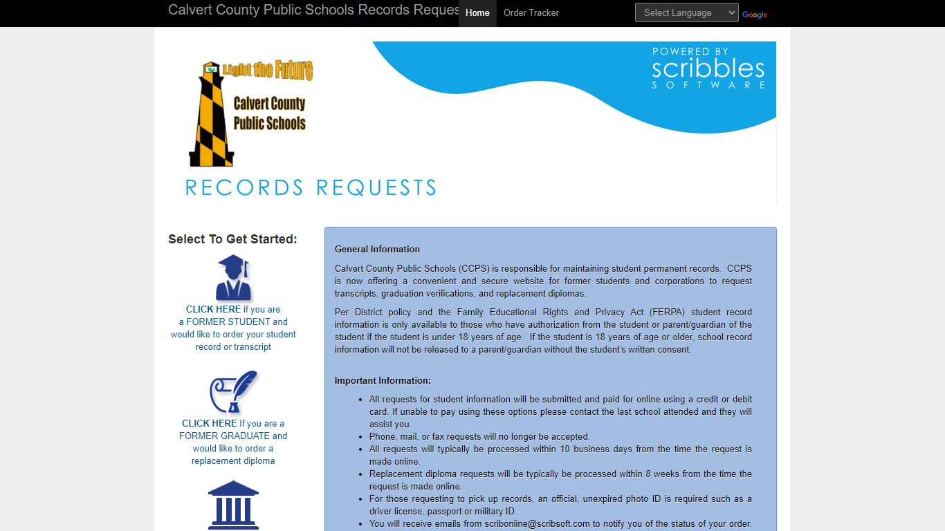 Calvert County Public Schools Transcripts and Records Requests